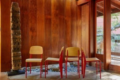 Set of Four Wood and Metal Chairs in the Style of Jean Prouvé