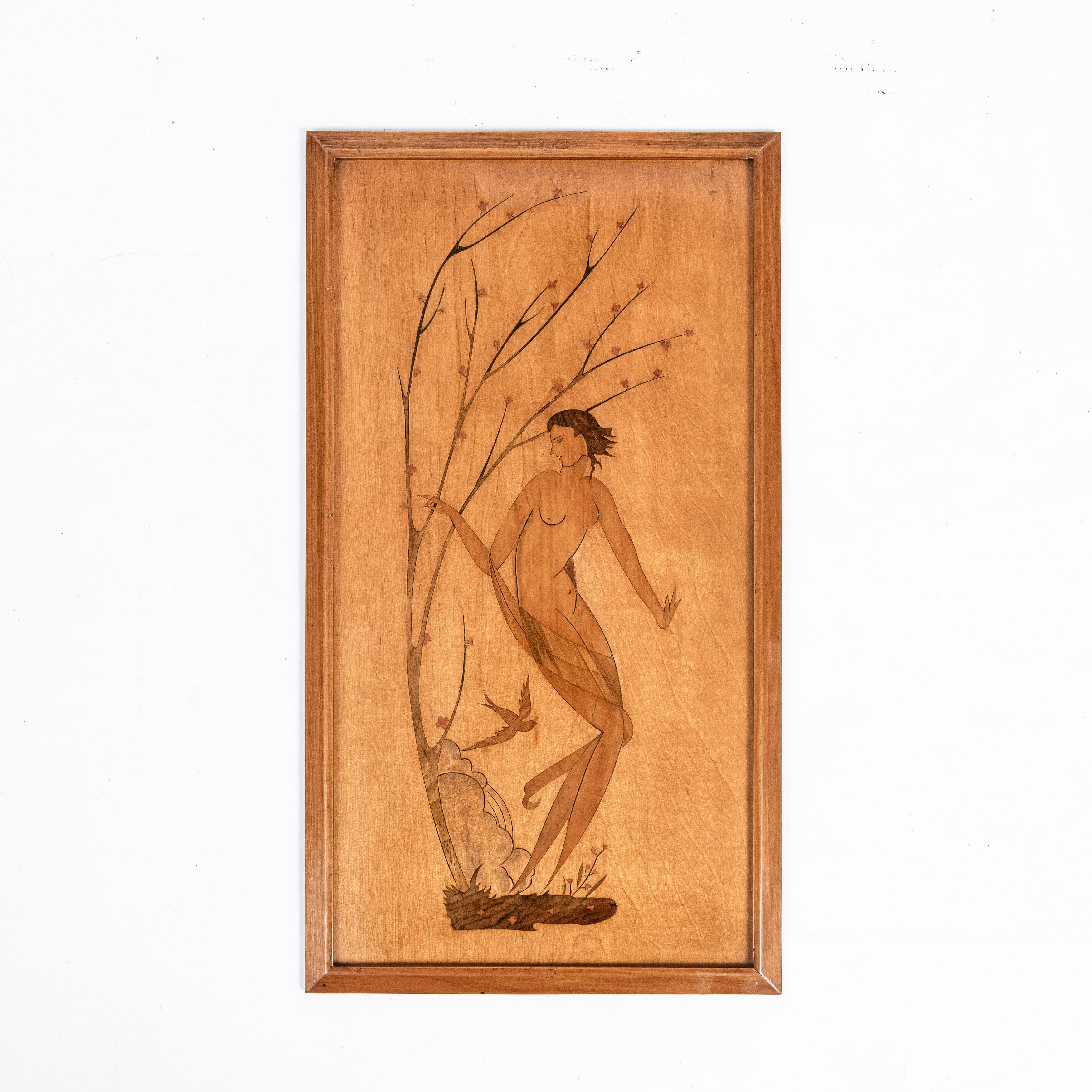 Mid-Century Modern Set of Four Wood Plaques with Marquetry, 