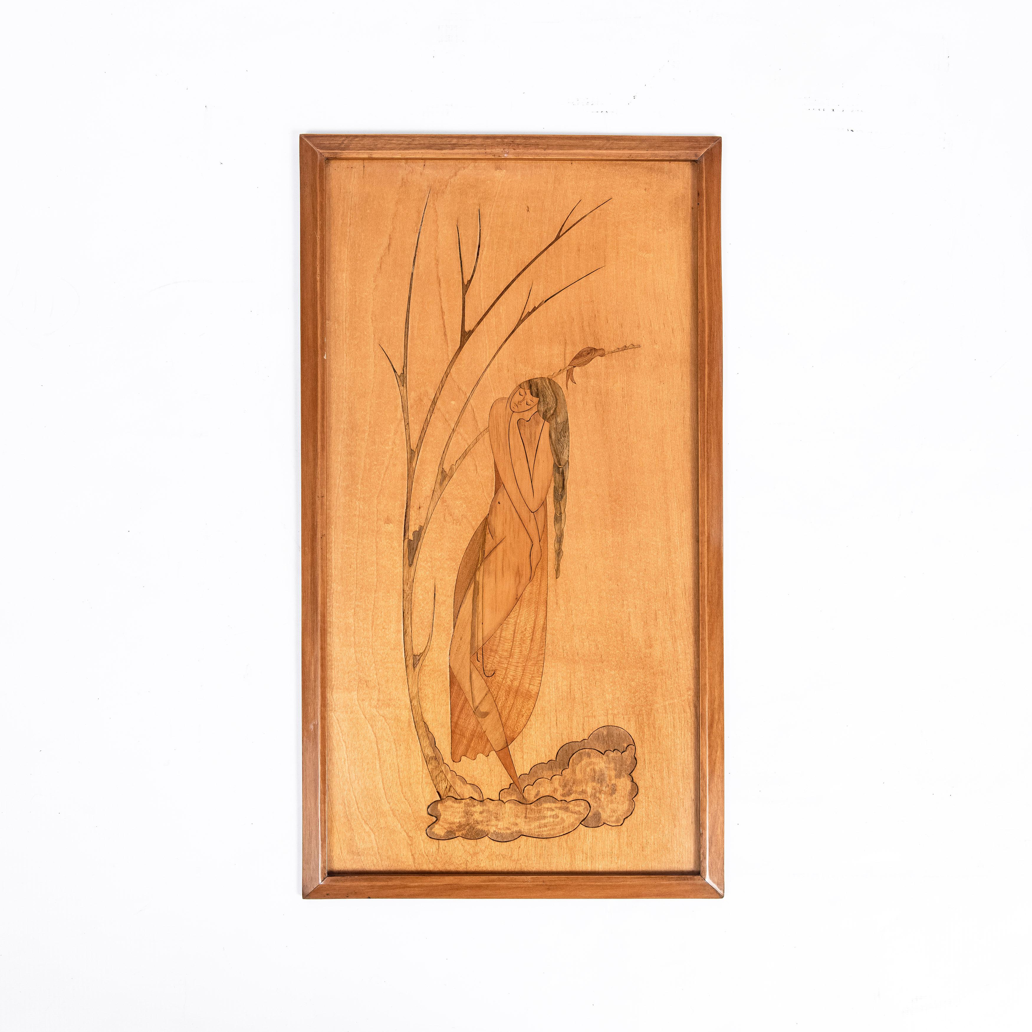 Italian Set of Four Wood Plaques with Marquetry, 