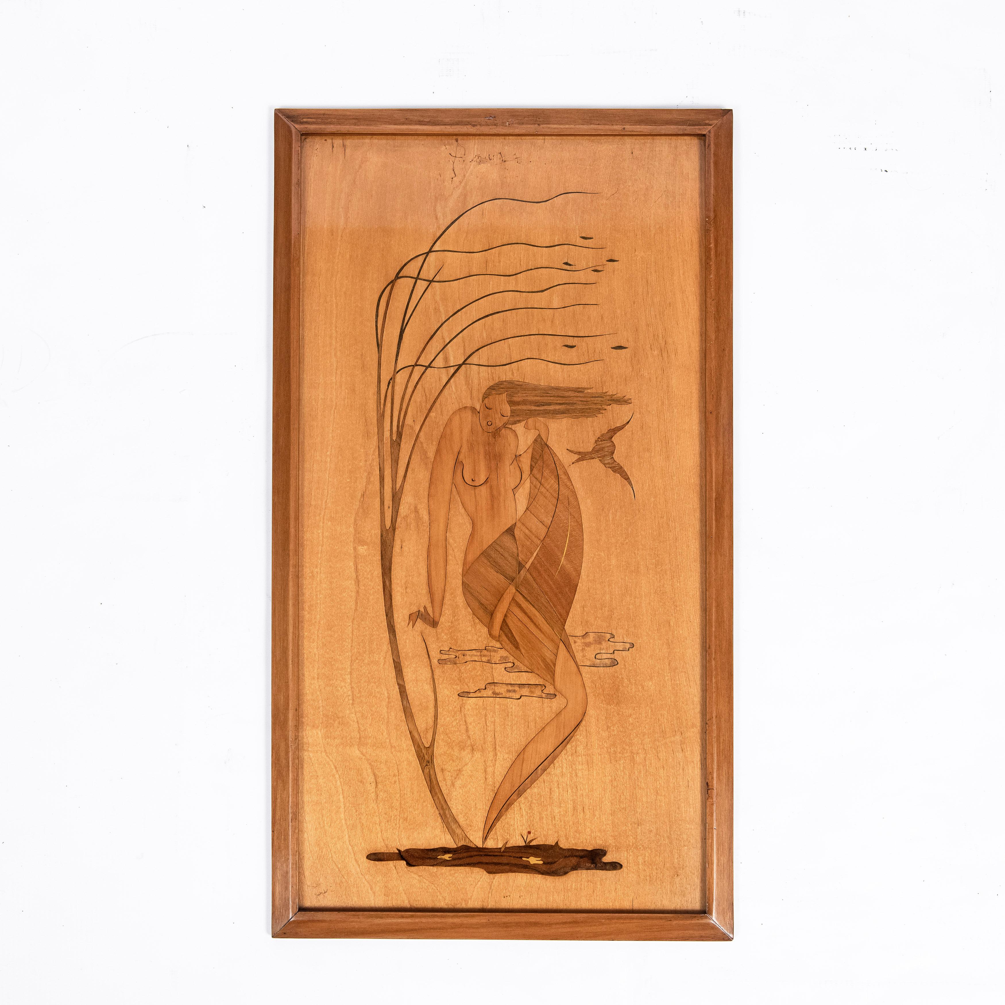 Set of Four Wood Plaques with Marquetry, 
