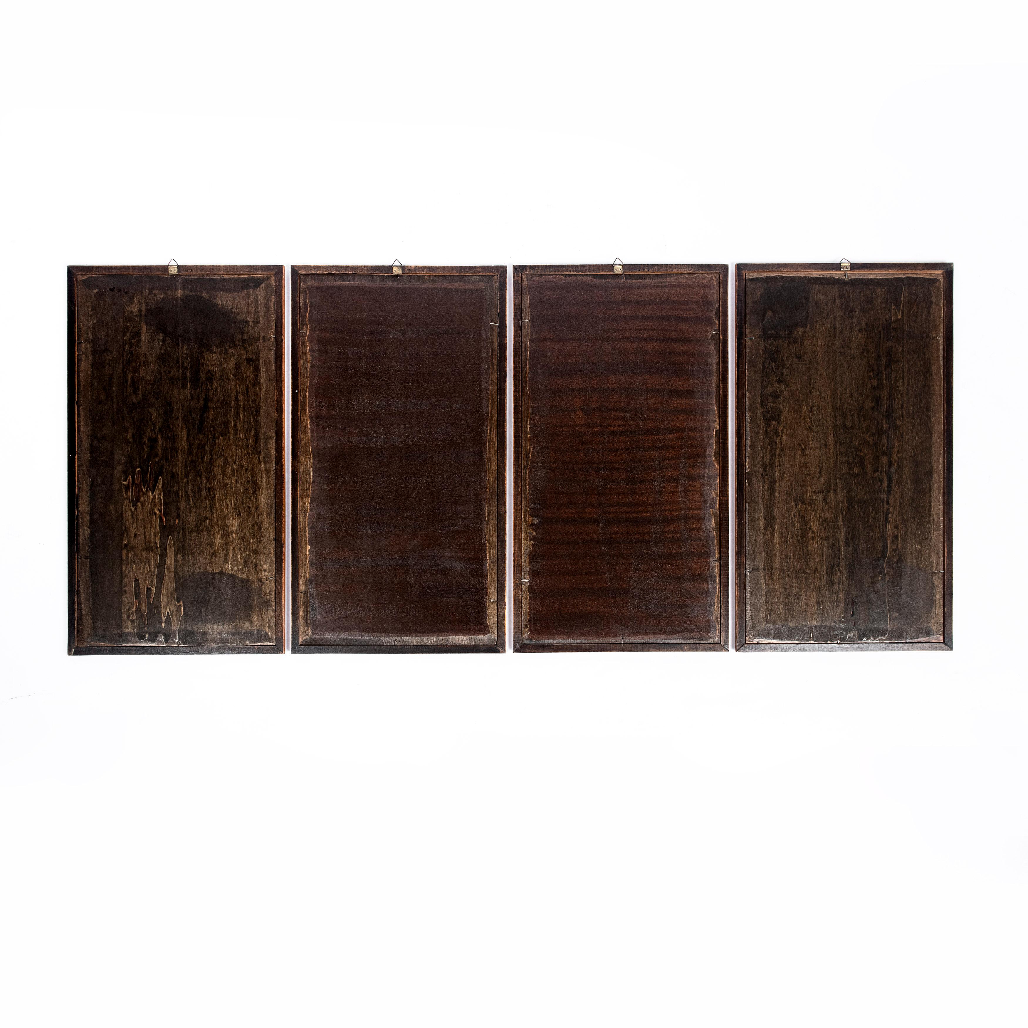 Mid-20th Century Set of Four Wood Plaques with Marquetry, 
