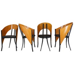 Used Set of Four Wooden and Metal Italian Design Dining Armchairs
