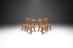 Set of Four Wooden Brutalist Dining Chairs, Europe 20th Century