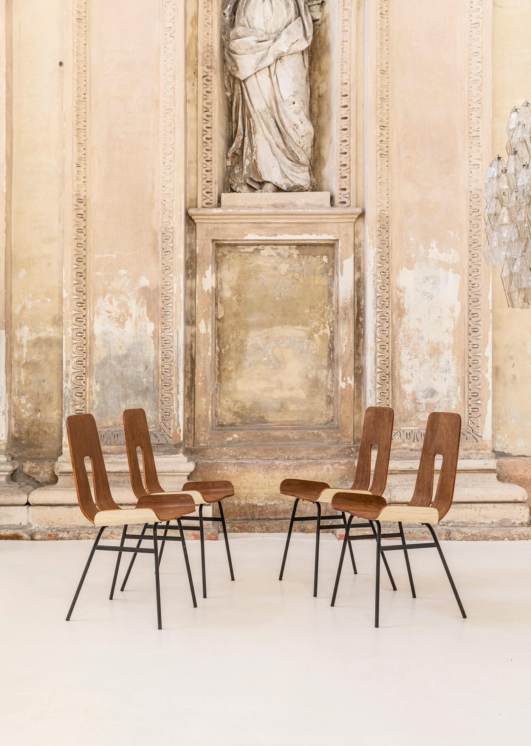 Mid-Century Modern Set of Four Wooden Chairs by Carlo Ratti