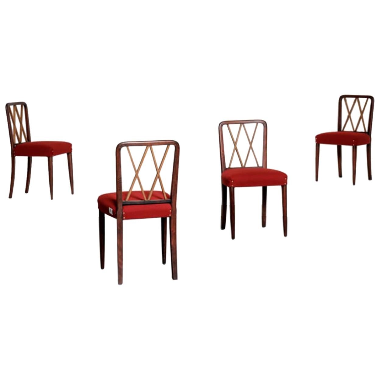 Set of Four Wooden Chairs by Gio Ponti 1950 Midcentury Style