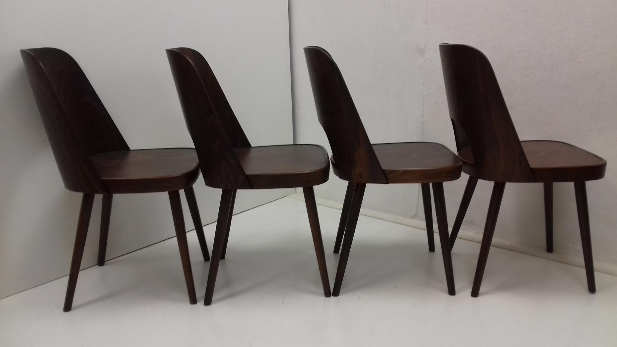 Mid-20th Century Set of Four Wooden Chairs Designed by Oswald Haerdtl, 1950s For Sale