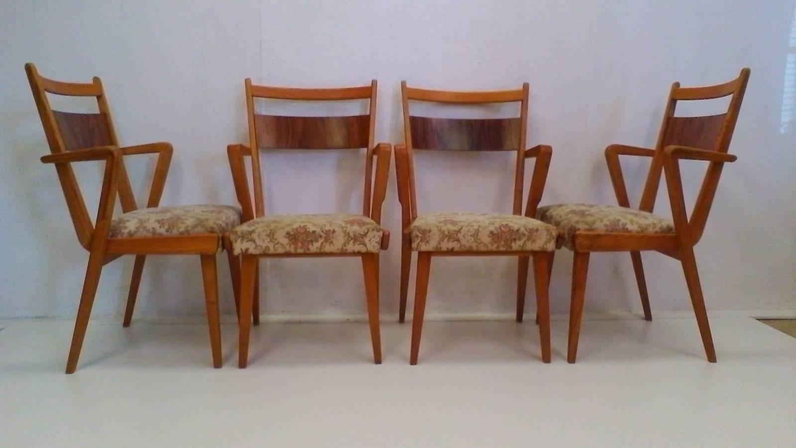 This chairs are made in National company Jitona, Czechoslovakia. The items made are from ashwood, walnut veneer. Original very good condition.
