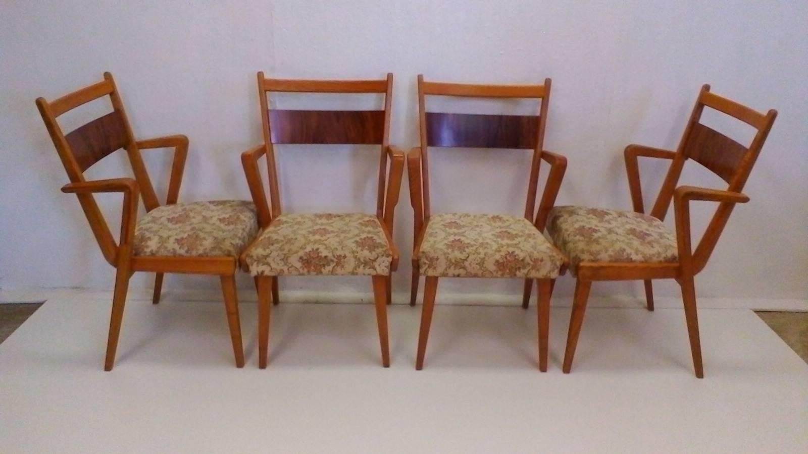 Mid-Century Modern Set of Four Wooden Chairs JI-350 with New Upholstery, 1965 For Sale