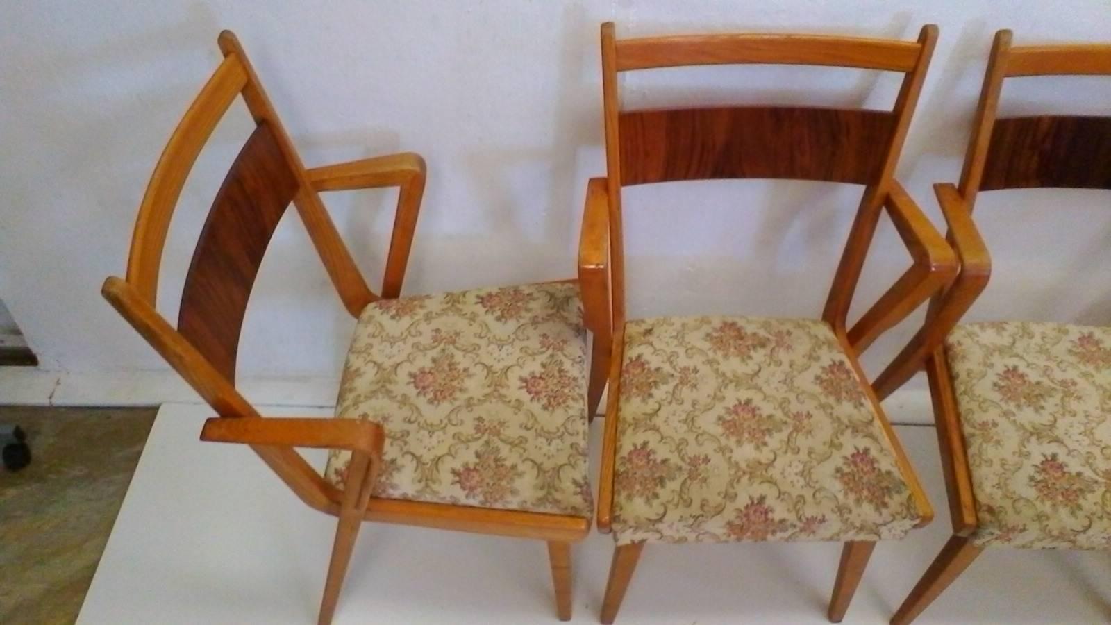 Czech Set of Four Wooden Chairs JI-350 with New Upholstery, 1965 For Sale