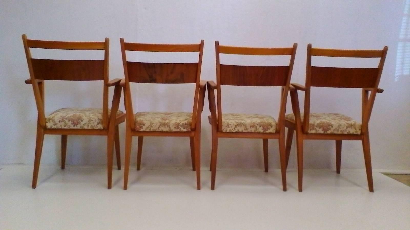 Mid-20th Century Set of Four Wooden Chairs JI-350 with New Upholstery, 1965 For Sale