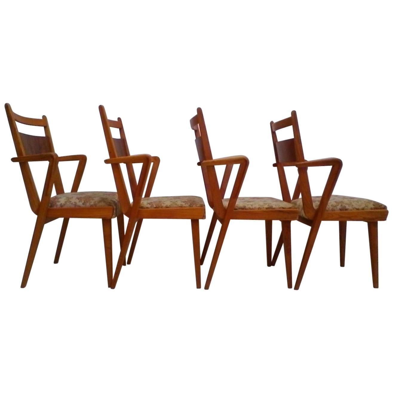 Set of Four Wooden Chairs JI-350 with New Upholstery, 1965 For Sale
