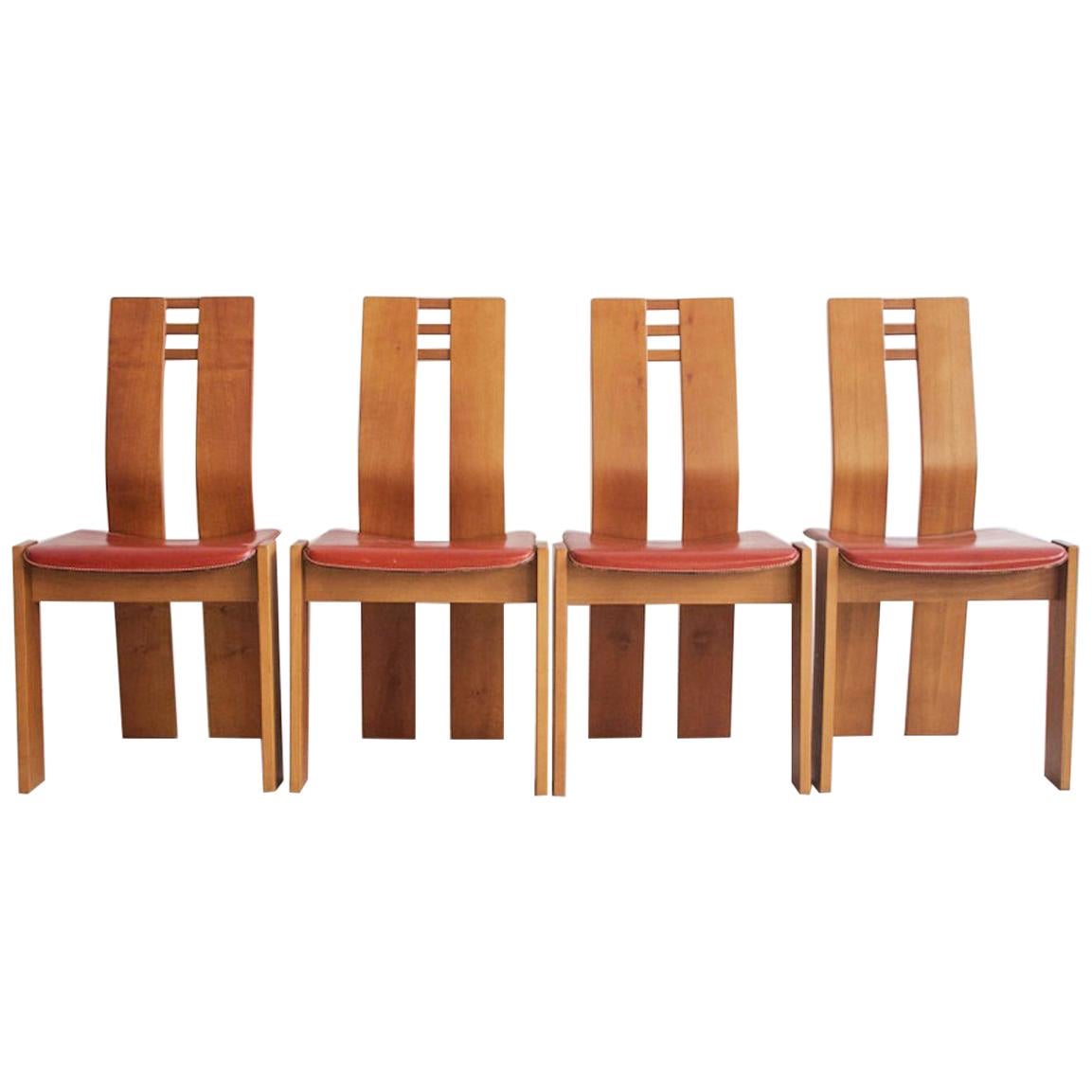 Set of Four Wooden Dining Chairs, 1950s
