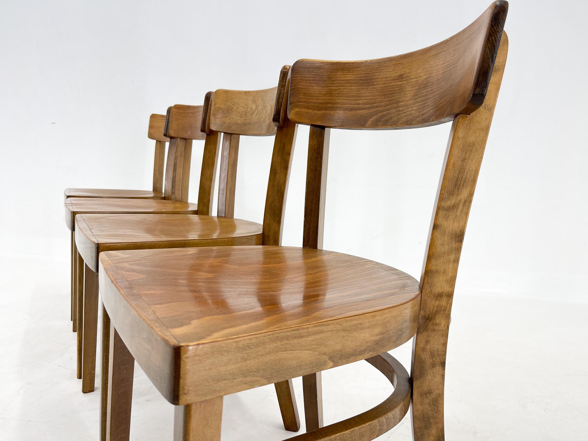 Set of Four Wooden Ton Chairs, Czechoslovakia, 1960s For Sale 8