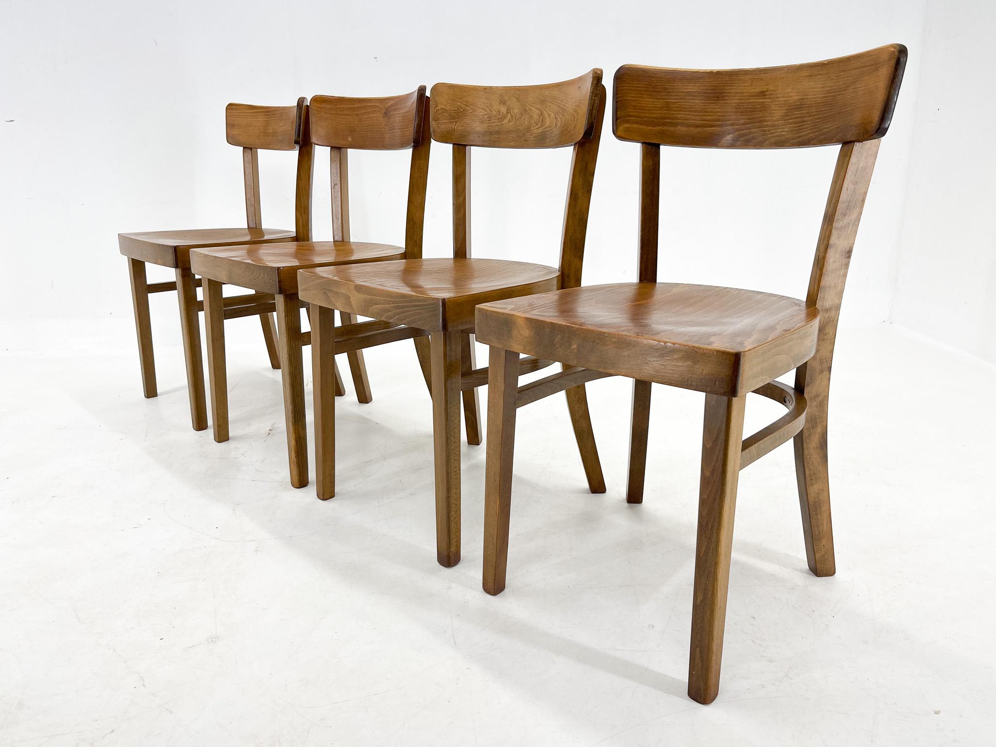 Set of Four Wooden Ton Chairs, Czechoslovakia, 1960s For Sale 9
