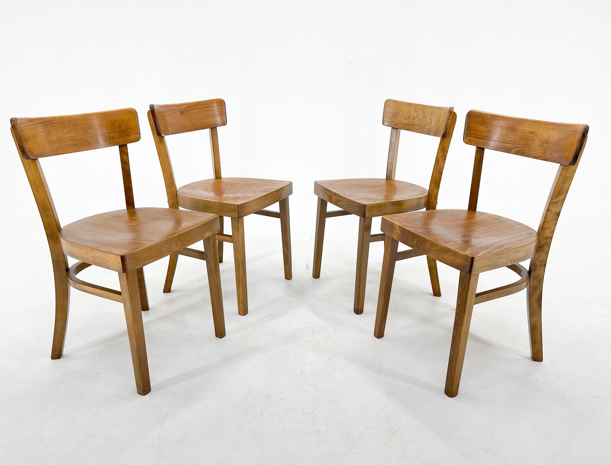 20th Century Set of Four Wooden Ton Chairs, Czechoslovakia, 1960s For Sale