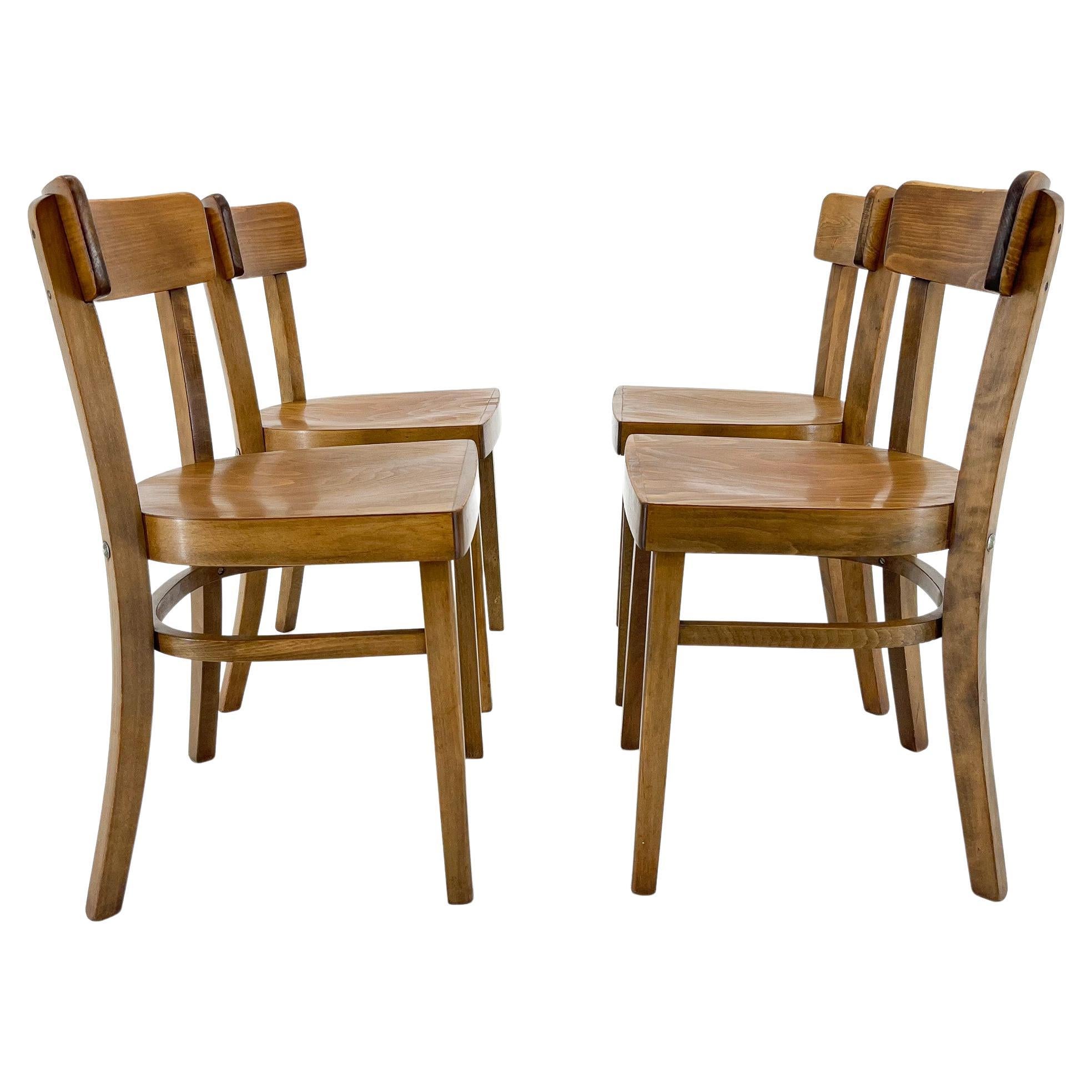 Set of Four Wooden Ton Chairs, Czechoslovakia, 1960s For Sale