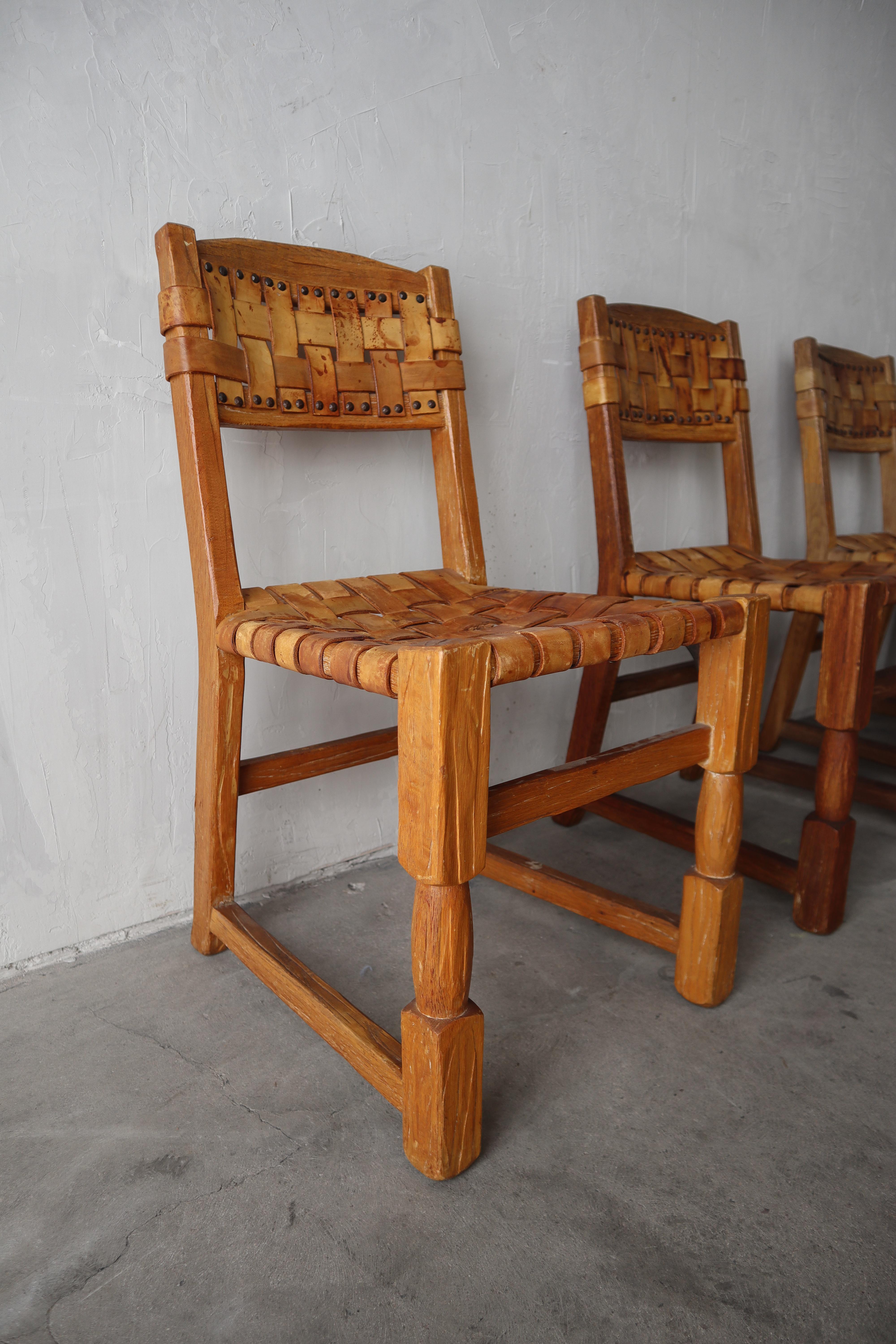 Set of Four Woven Leather Dining Chairs For Sale 3