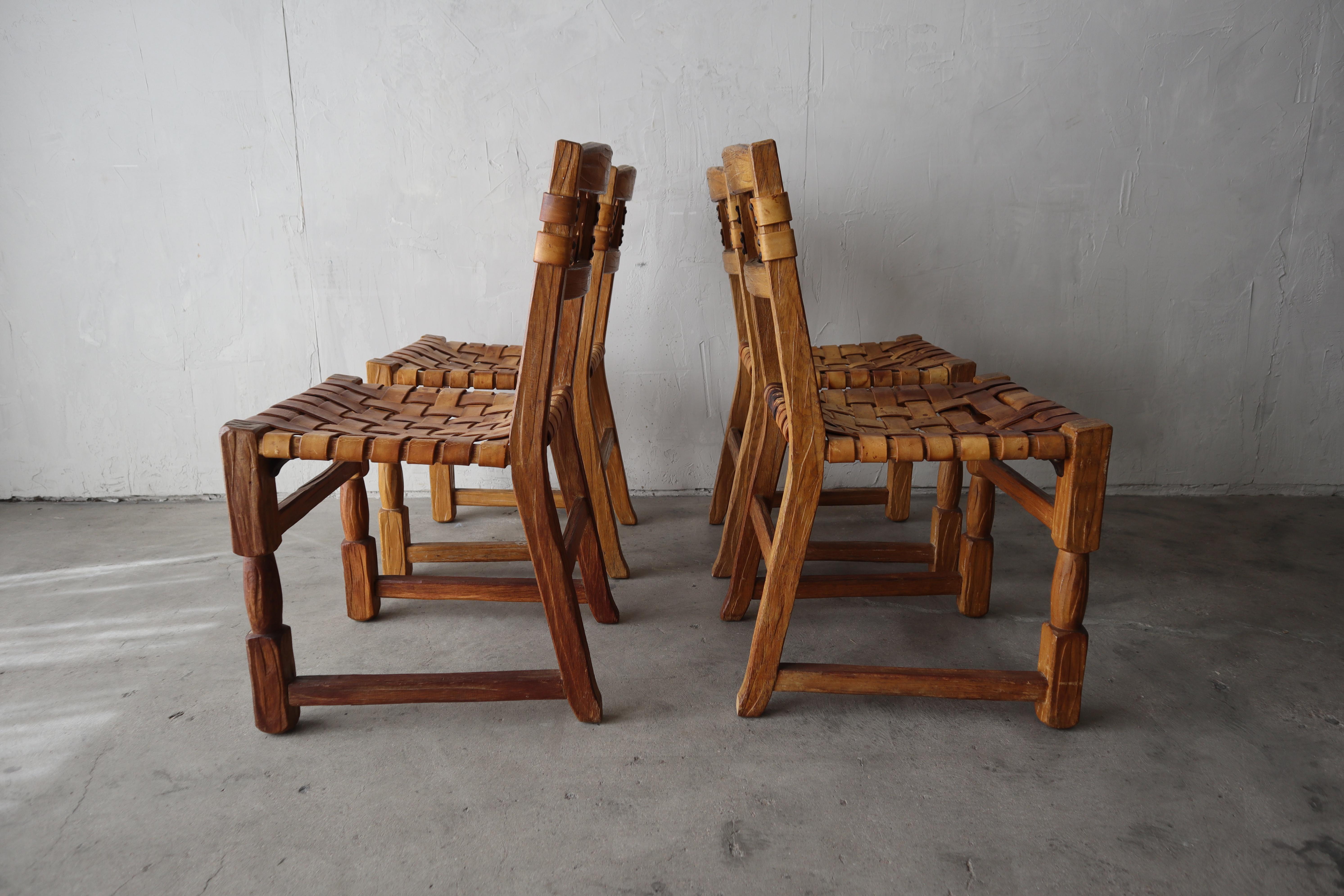 Set of Four Woven Leather Dining Chairs For Sale 4