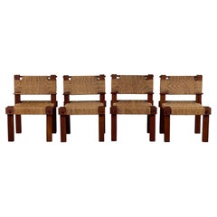 Set di quattro sedie in teak di Mini Boga per Taaru, corda intrecciata, India