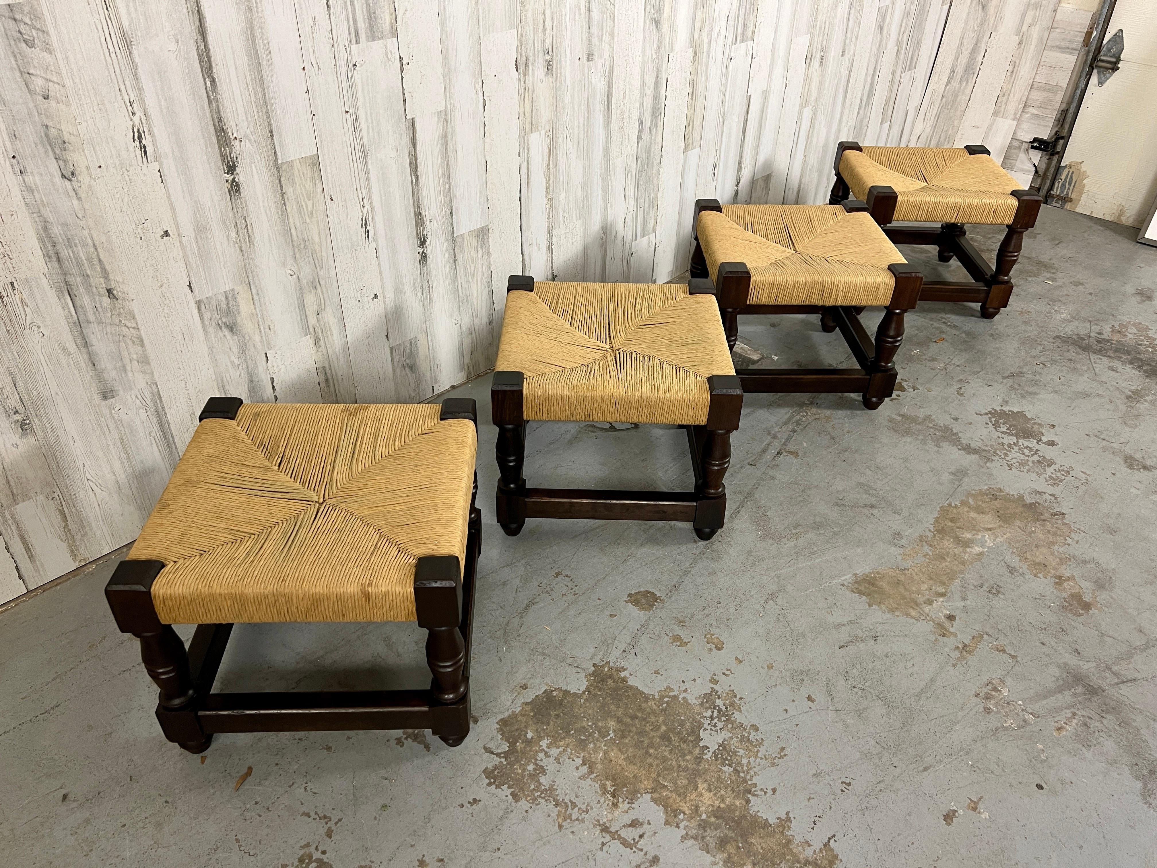 Set of four Woven Rush Stools  For Sale 9