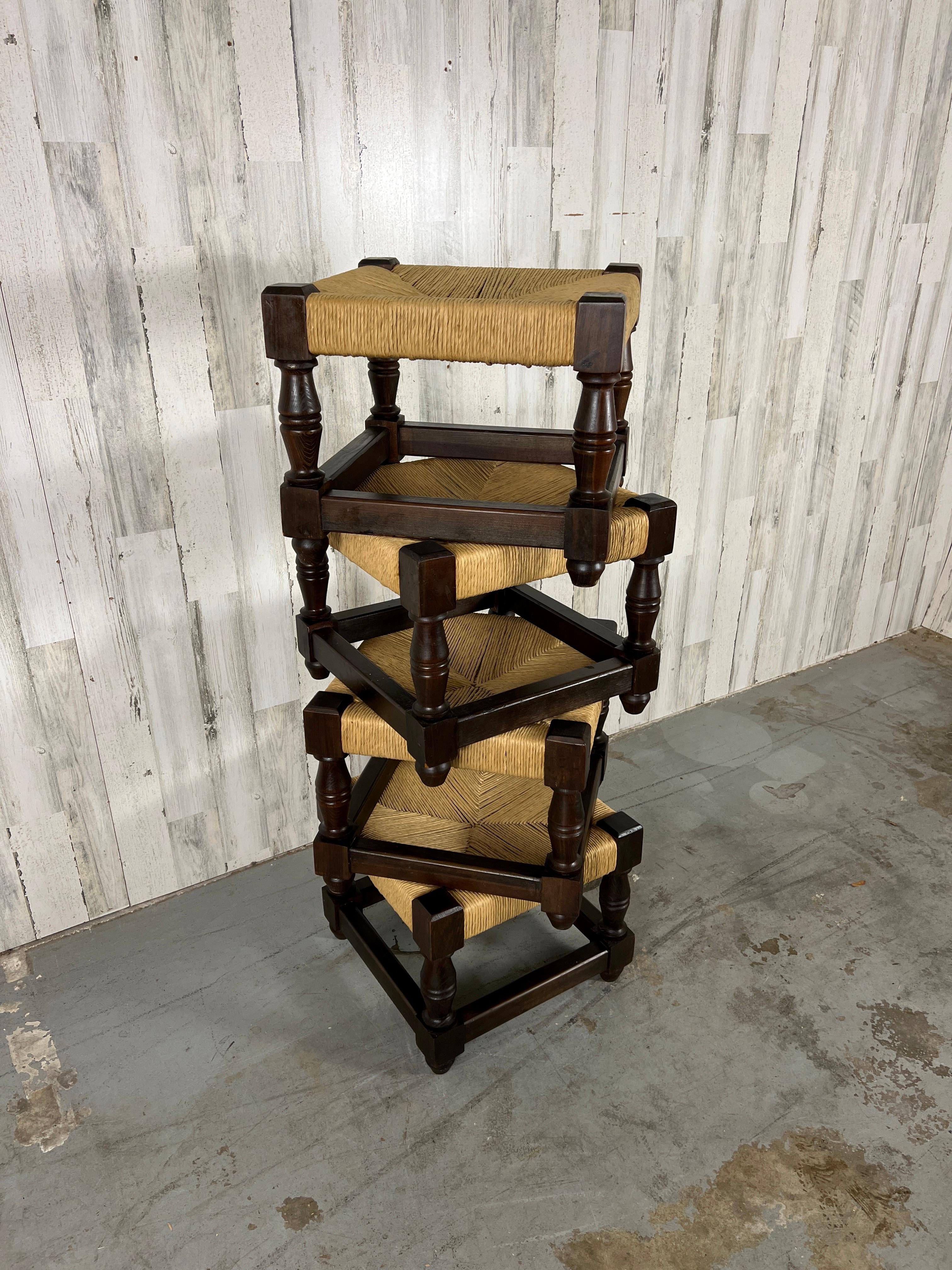 Set of four Woven Rush Stools  For Sale 10
