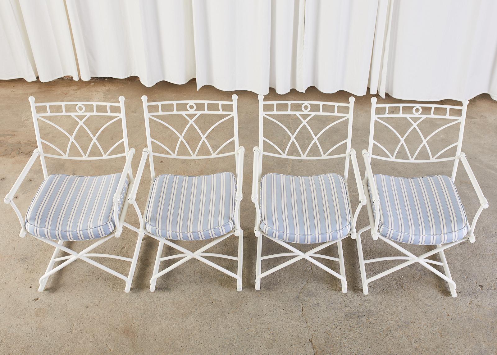 Set of Four Wrought Iron Director Style Garden Armchairs In Good Condition In Rio Vista, CA