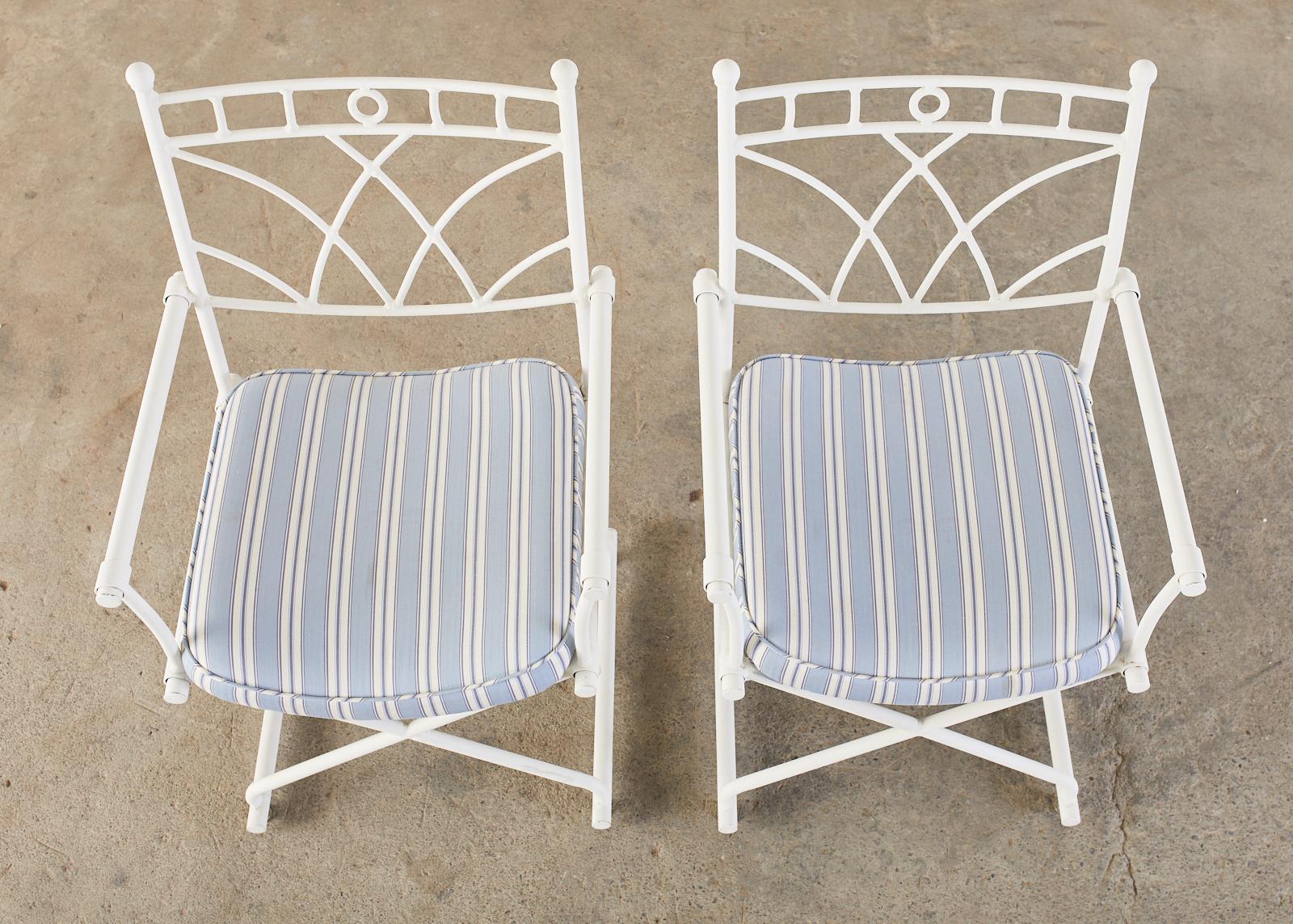 Fabric Set of Four Wrought Iron Director Style Garden Armchairs
