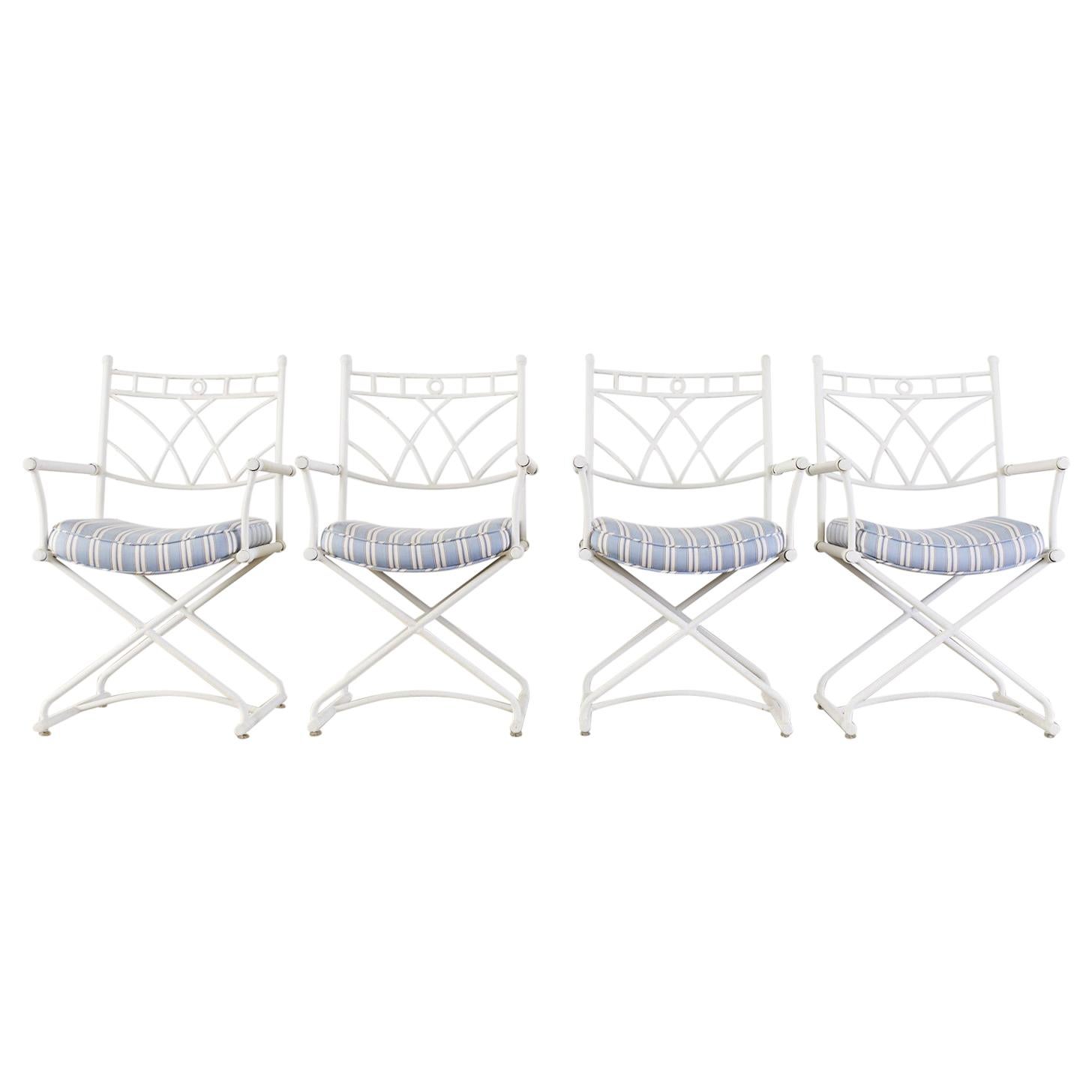 Set of Four Wrought Iron Director Style Garden Armchairs