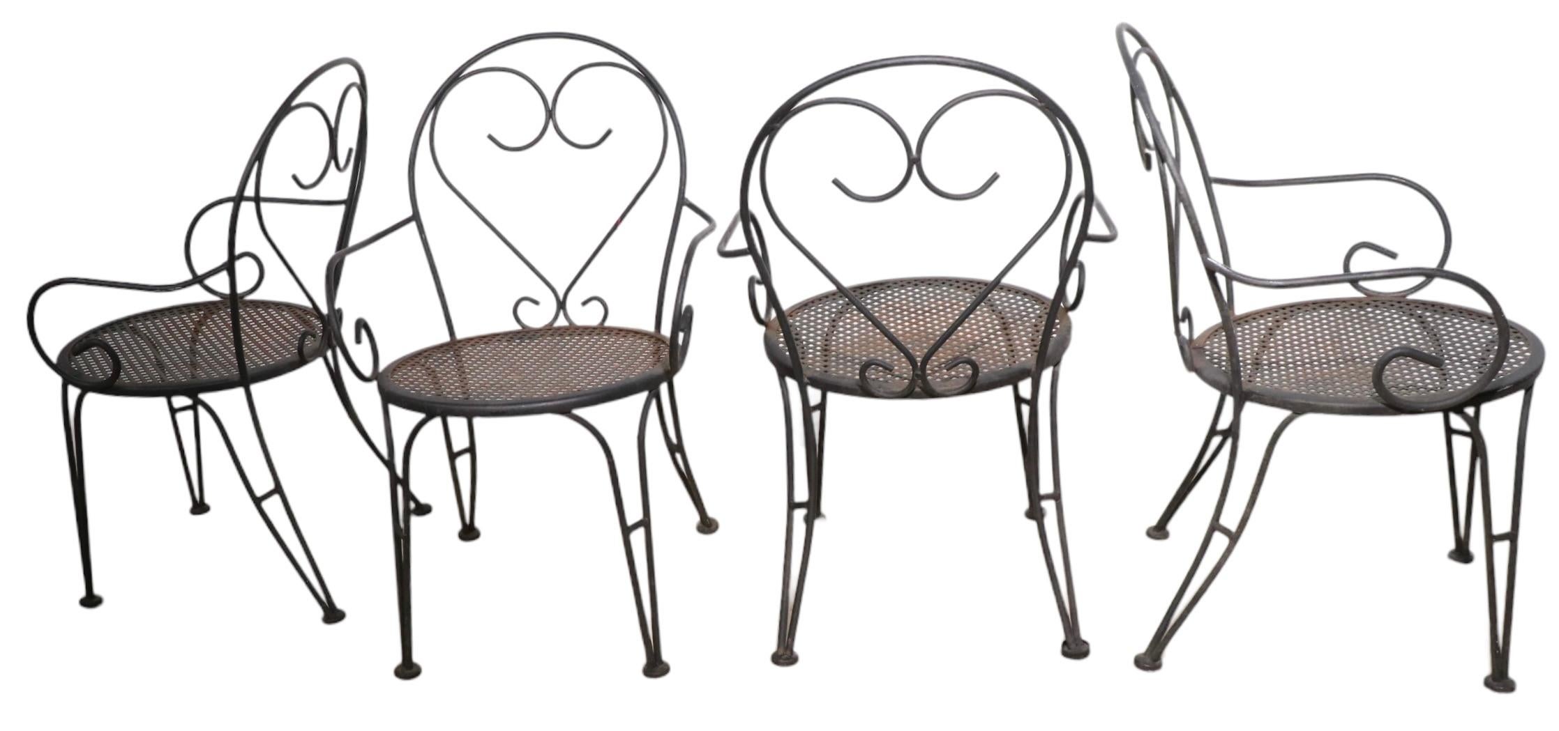Set of Four Wrought Iron French Bistro Style Cafe Garden Patio Chairs 7