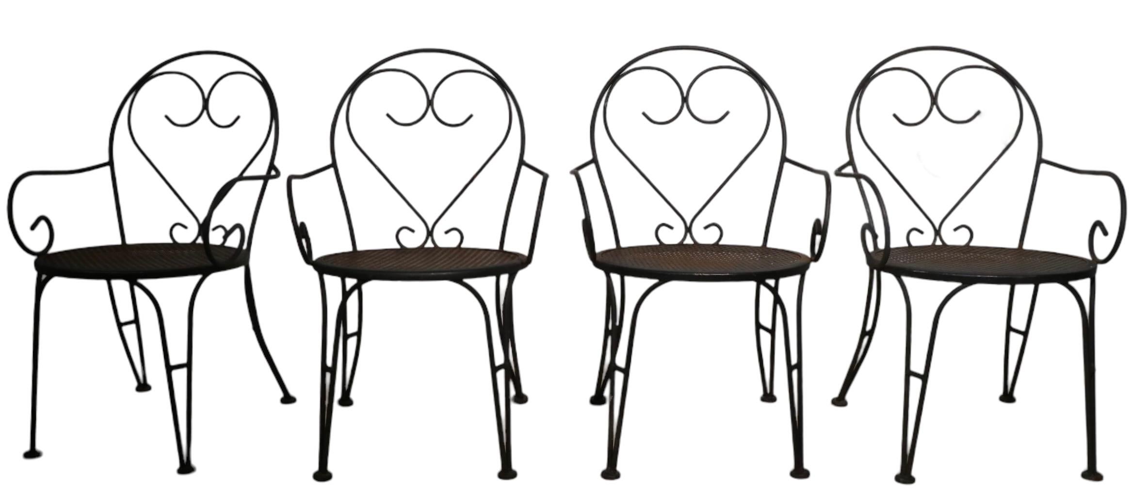 Set of Four Wrought Iron French Bistro Style Cafe Garden Patio Chairs 8