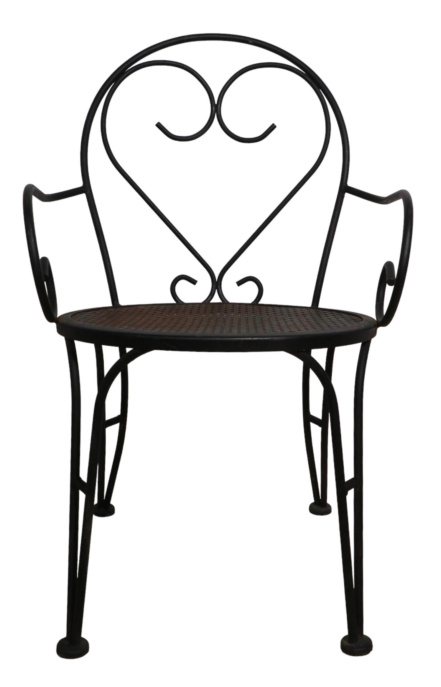 20th Century Set of Four Wrought Iron French Bistro Style Cafe Garden Patio Chairs