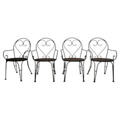 Set of Four Wrought Iron French Bistro Style Cafe Garden Patio Chairs 