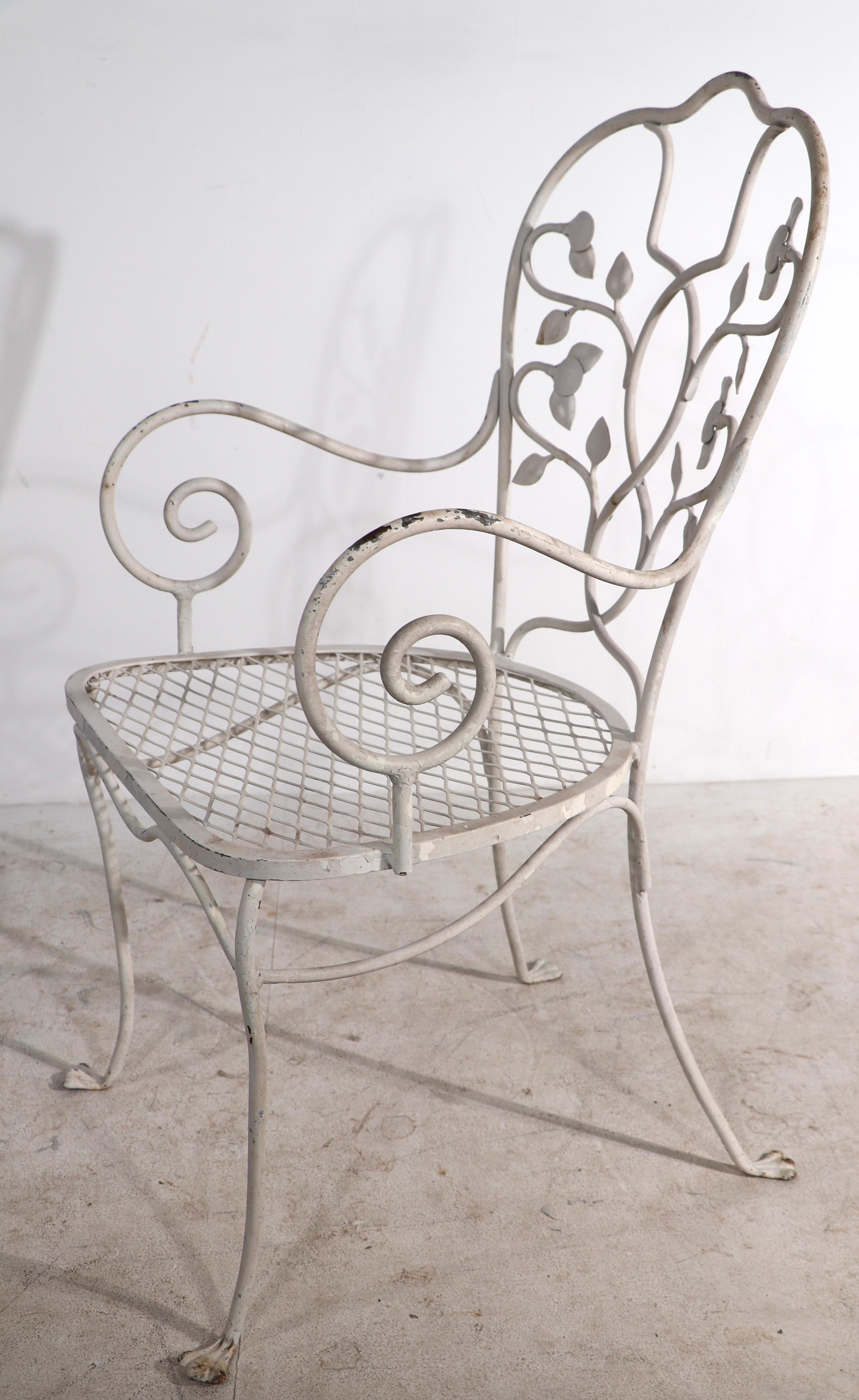 American Set of Four Wrought Iron Garden Patio Chairs by Salterini 