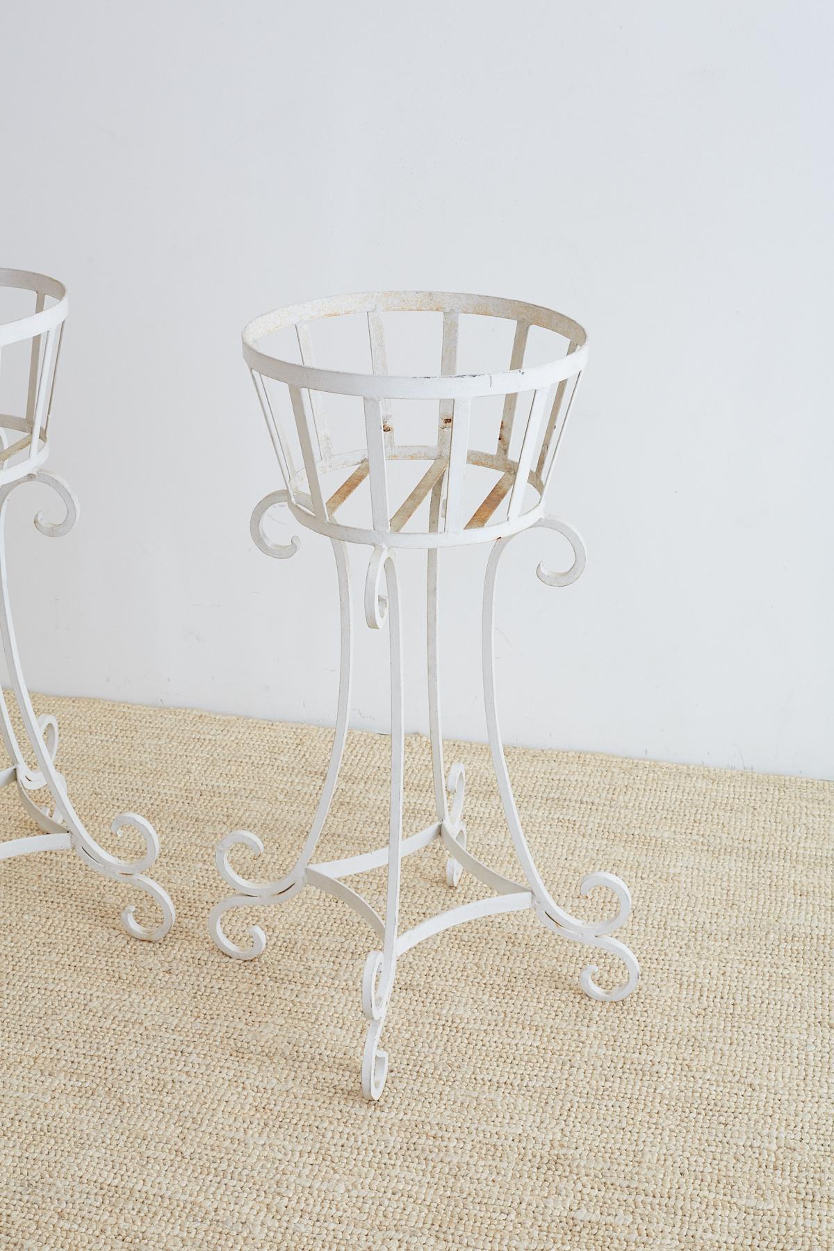 American Set of Four Wrought Iron Painted Plant Stands