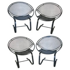 Set of Four Wrought Iron Radar Lounge Chairs by Salterini, circa 1950