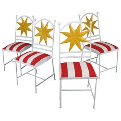Set of Four Wrought Iron Shining Sun Dining Chairs