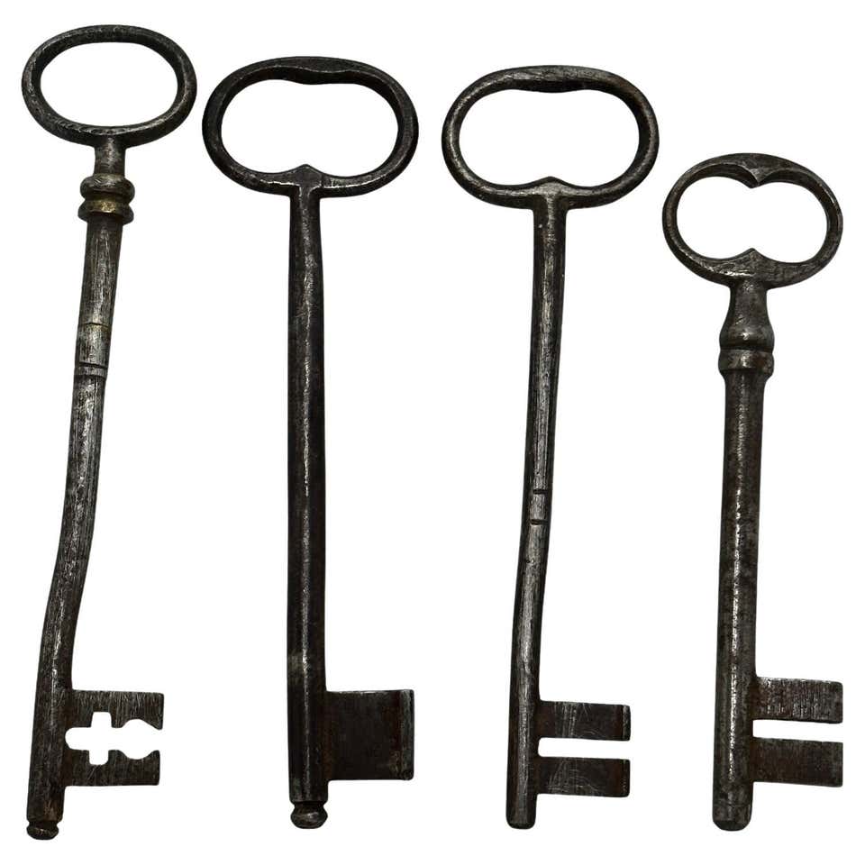 Set of four Wrought Iron Skeleton Key Antique German Folk Art, 18th ...