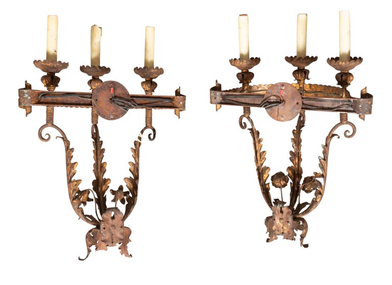 Set of 4 Wrought Iron Wall Sconces For Sale at 1stDibs