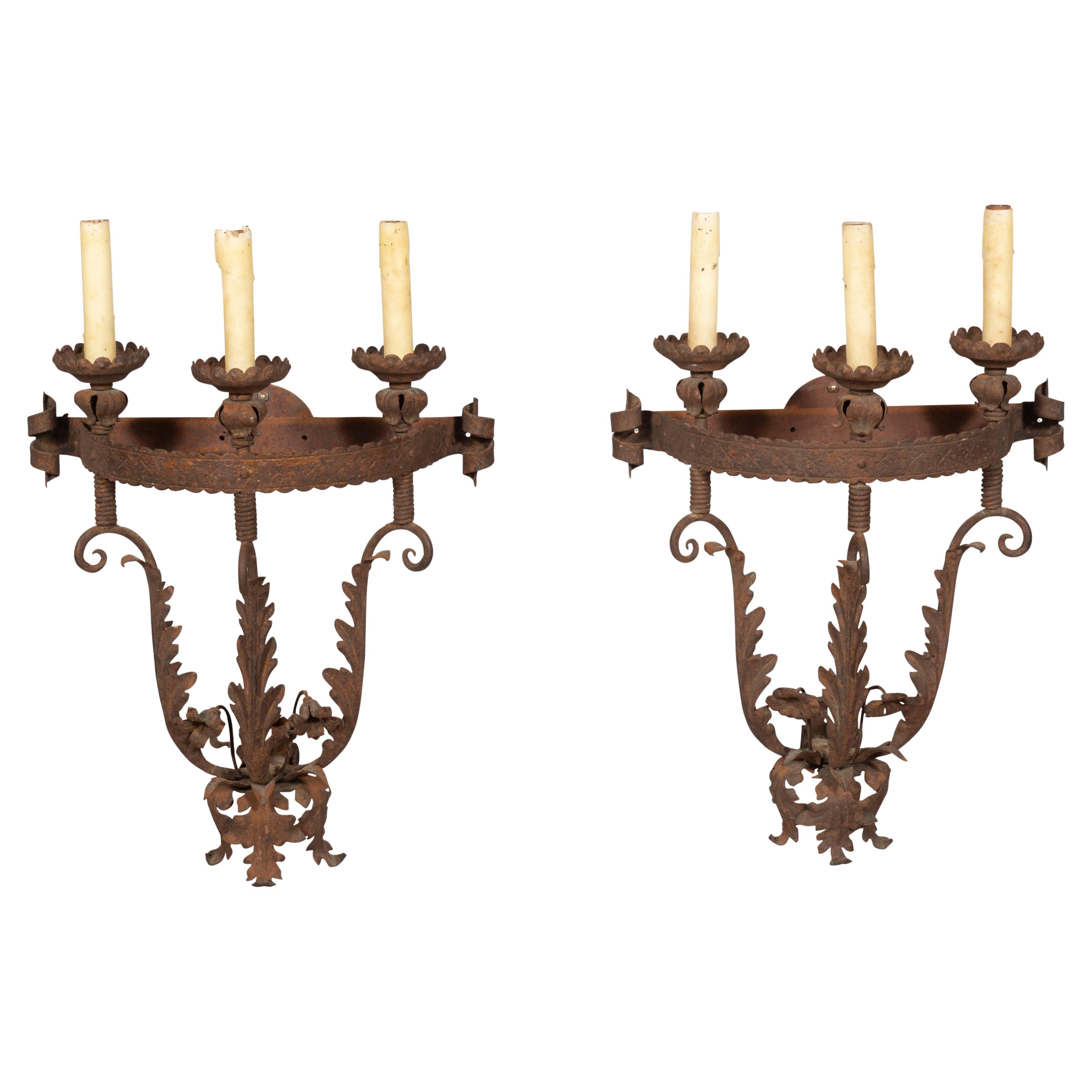 Baroque Revival Set of 4 Wrought Iron Wall Sconces