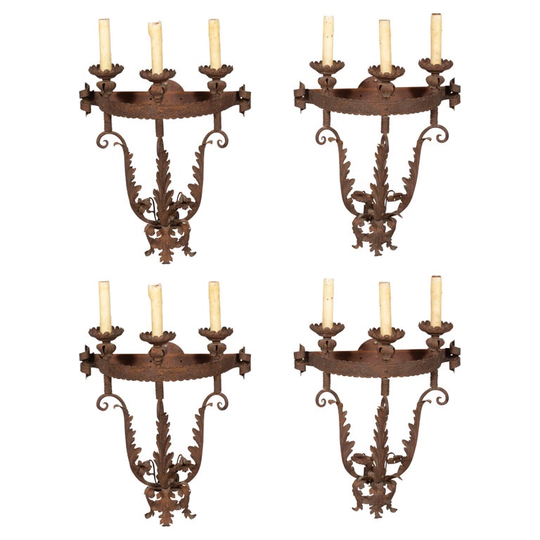 Set of 4 Wrought Iron Wall Sconces For Sale at 1stDibs