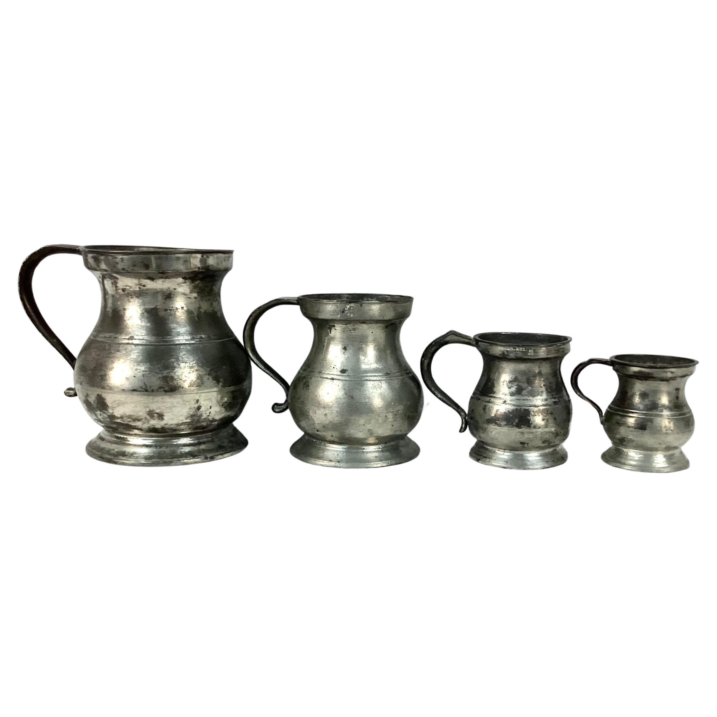 Set Of Four Yates & Birch English Pewter Graduated Pitchers For Sale 7