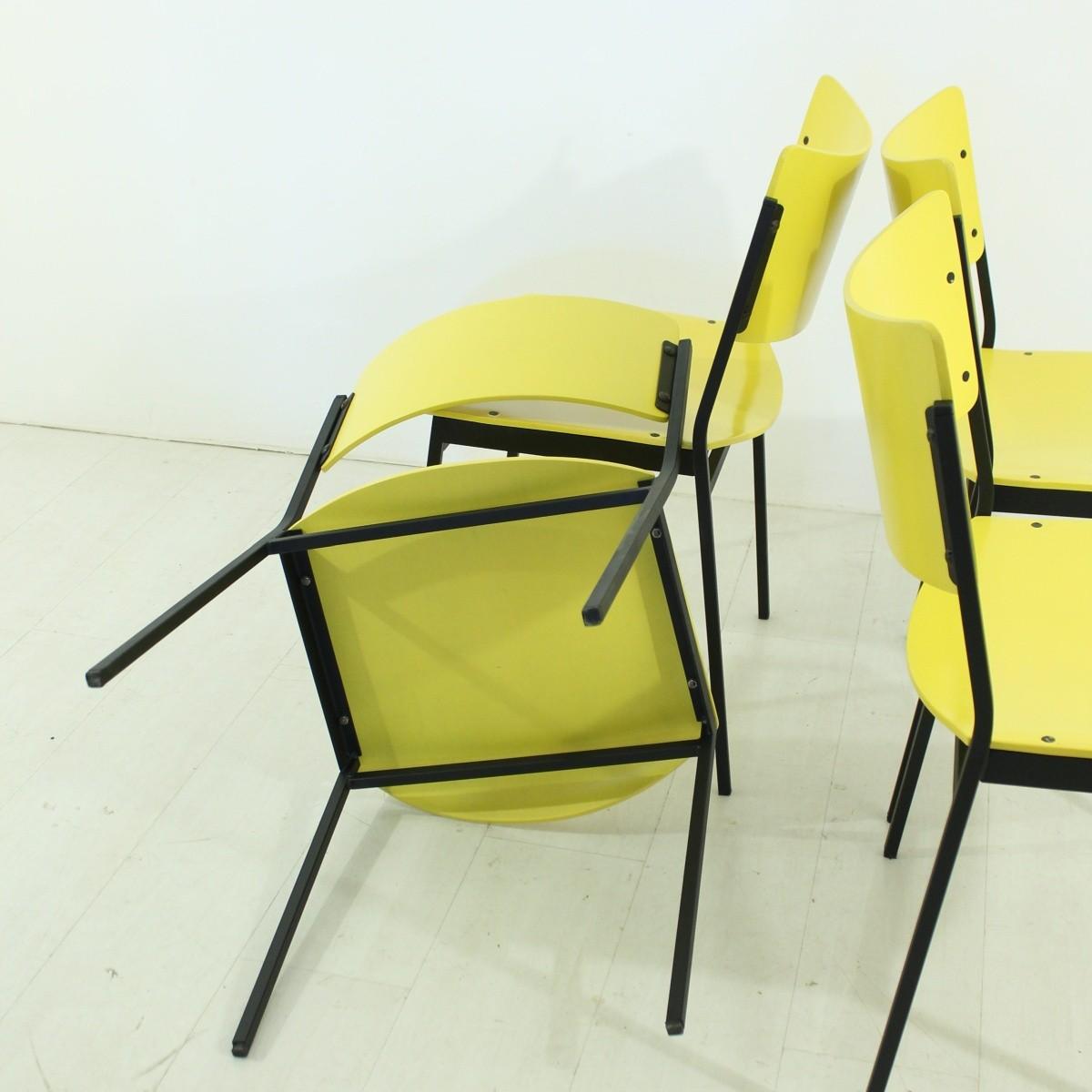 Mid-20th Century Set of Four Yellow 1960s Vintage Chairs