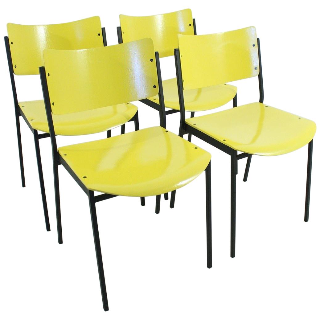 Set of Four Yellow 1960s Vintage Chairs