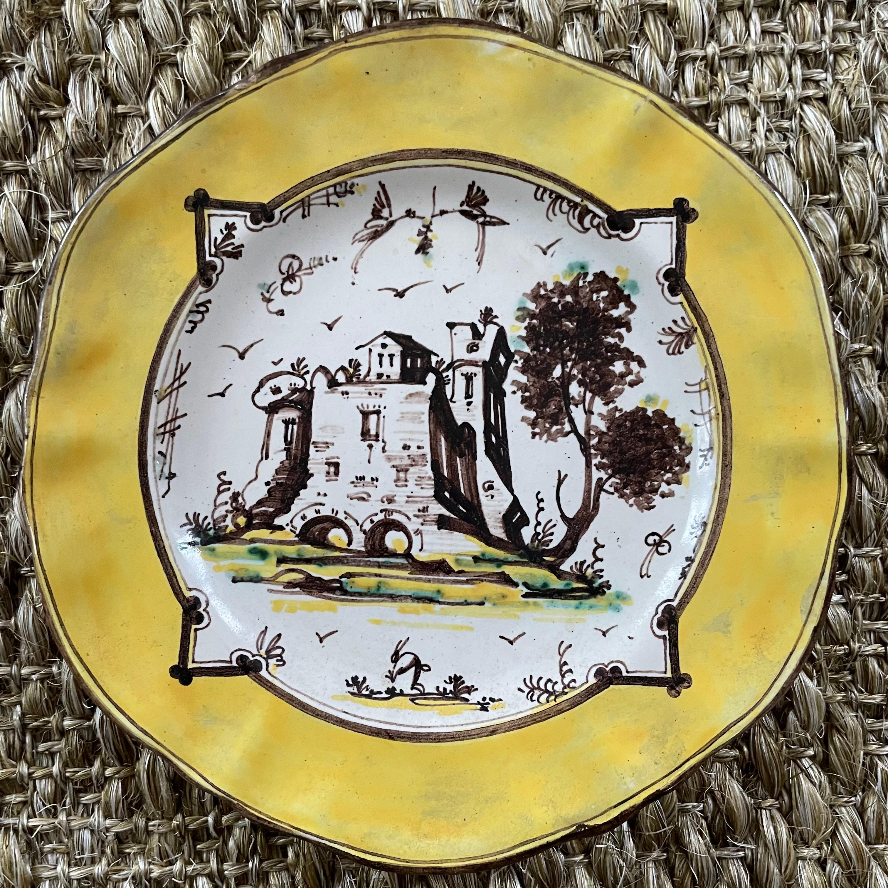 Italian Set of Four Yellow Albisola Plates For Sale