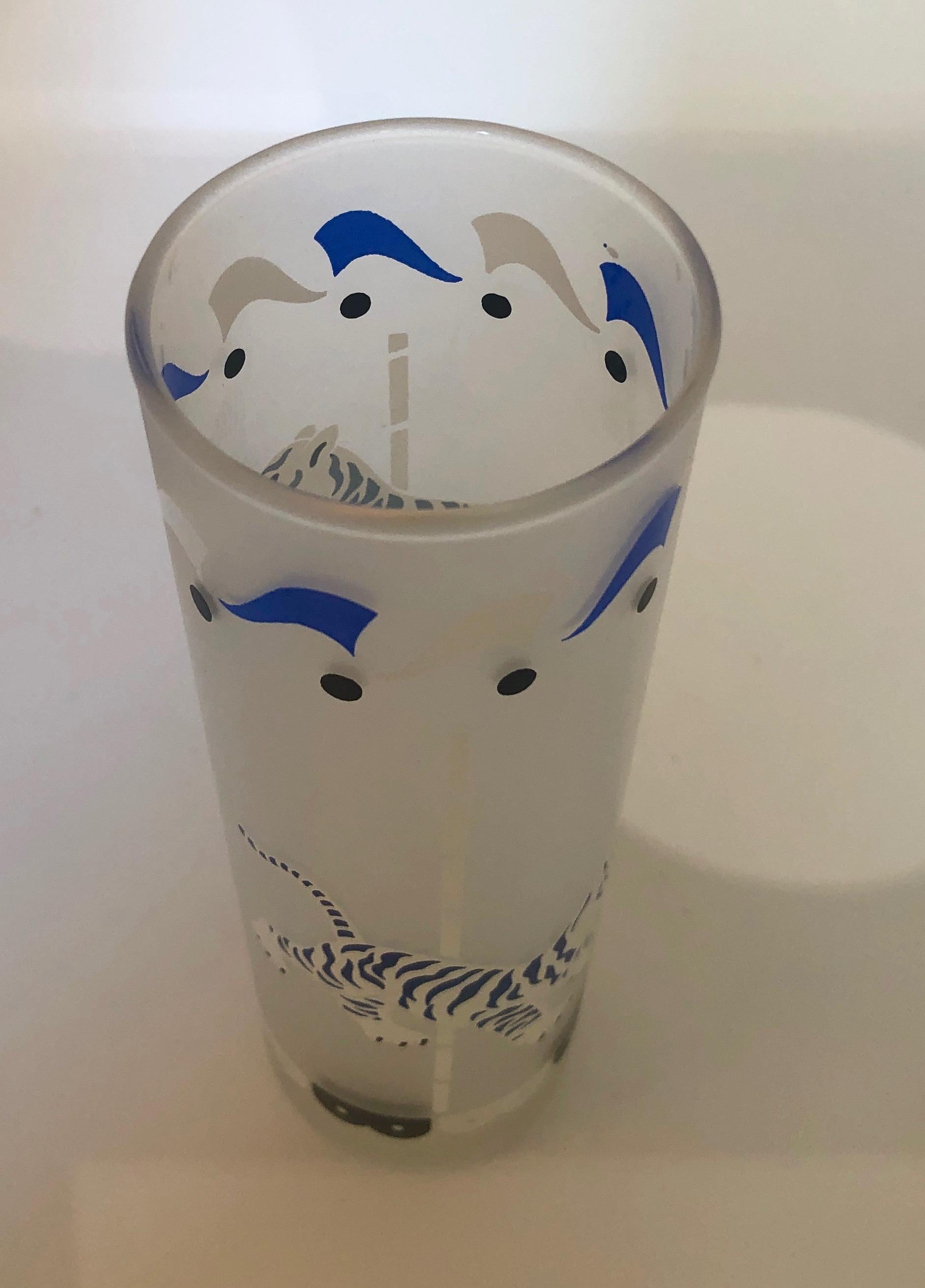 Set of Four Yellow, Blue, Black & White Frosted Zombie Carousel Cocktail Glasses For Sale 4