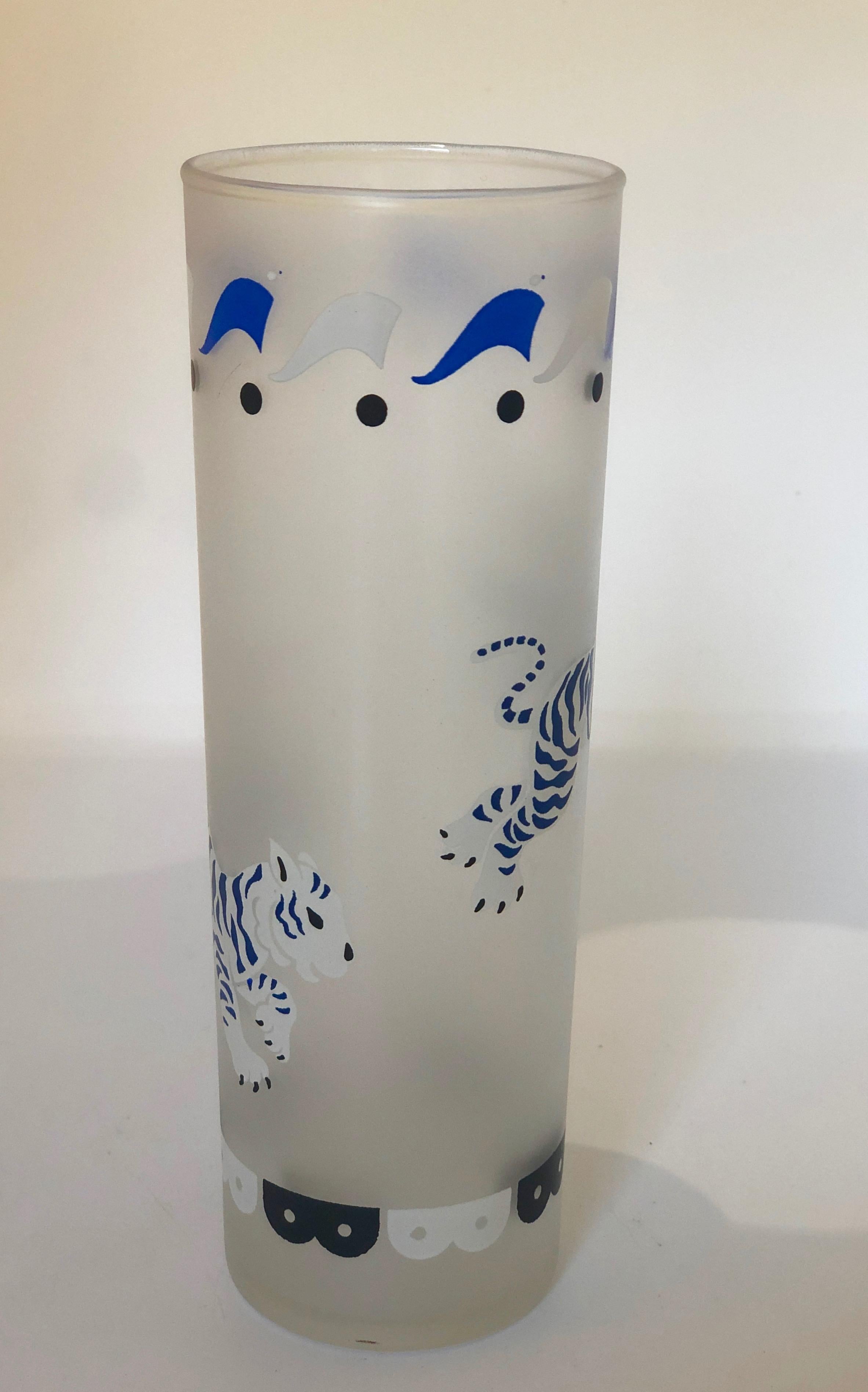 Set of Four Yellow, Blue, Black & White Frosted Zombie Carousel Cocktail Glasses For Sale 3