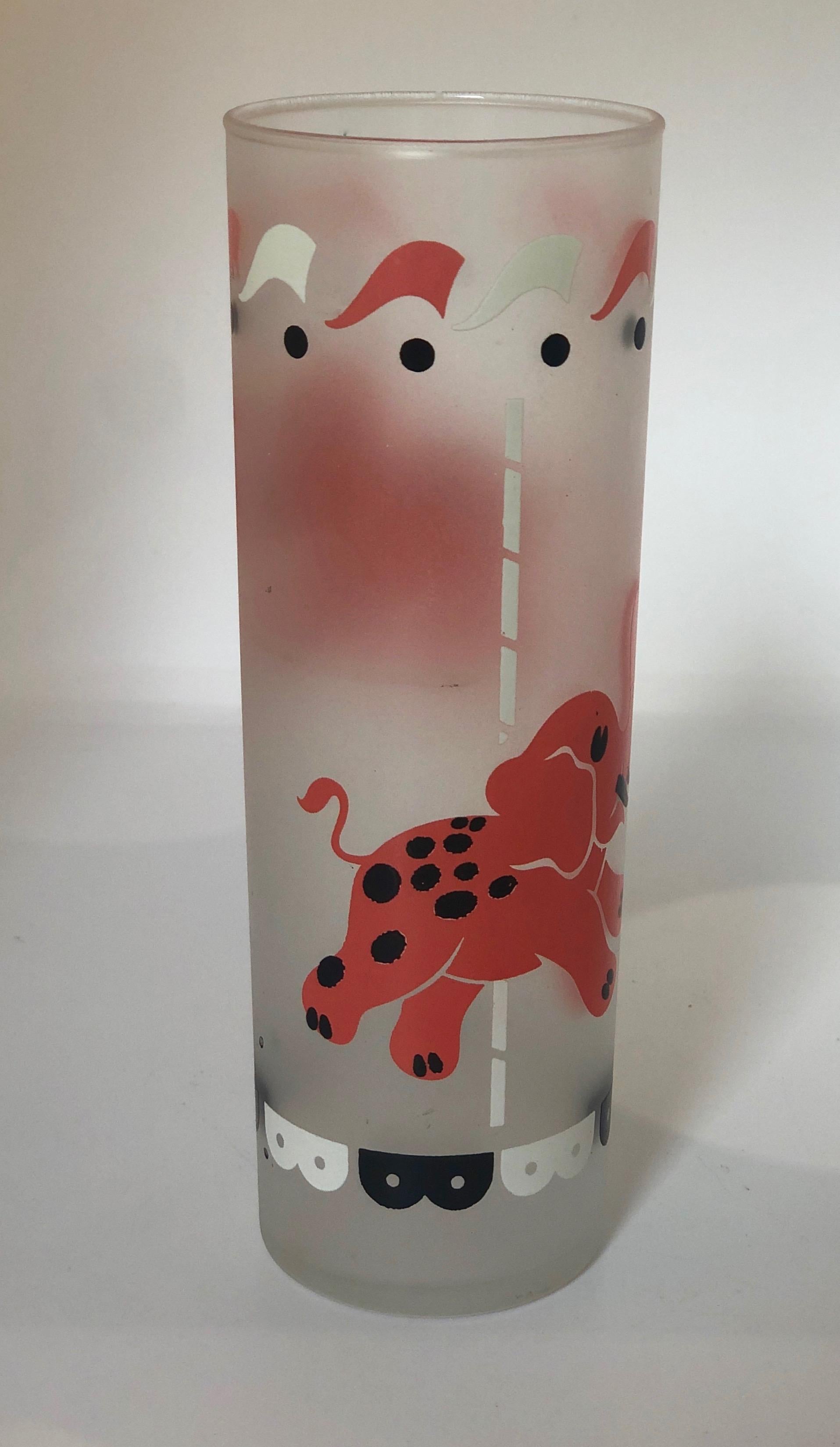 Set of Four Yellow, Blue, Black & White Frosted Zombie Carousel Cocktail Glasses For Sale 7