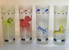 Set of Four Yellow, Blue, Black & White Frosted Zombie Carousel Cocktail Glasses