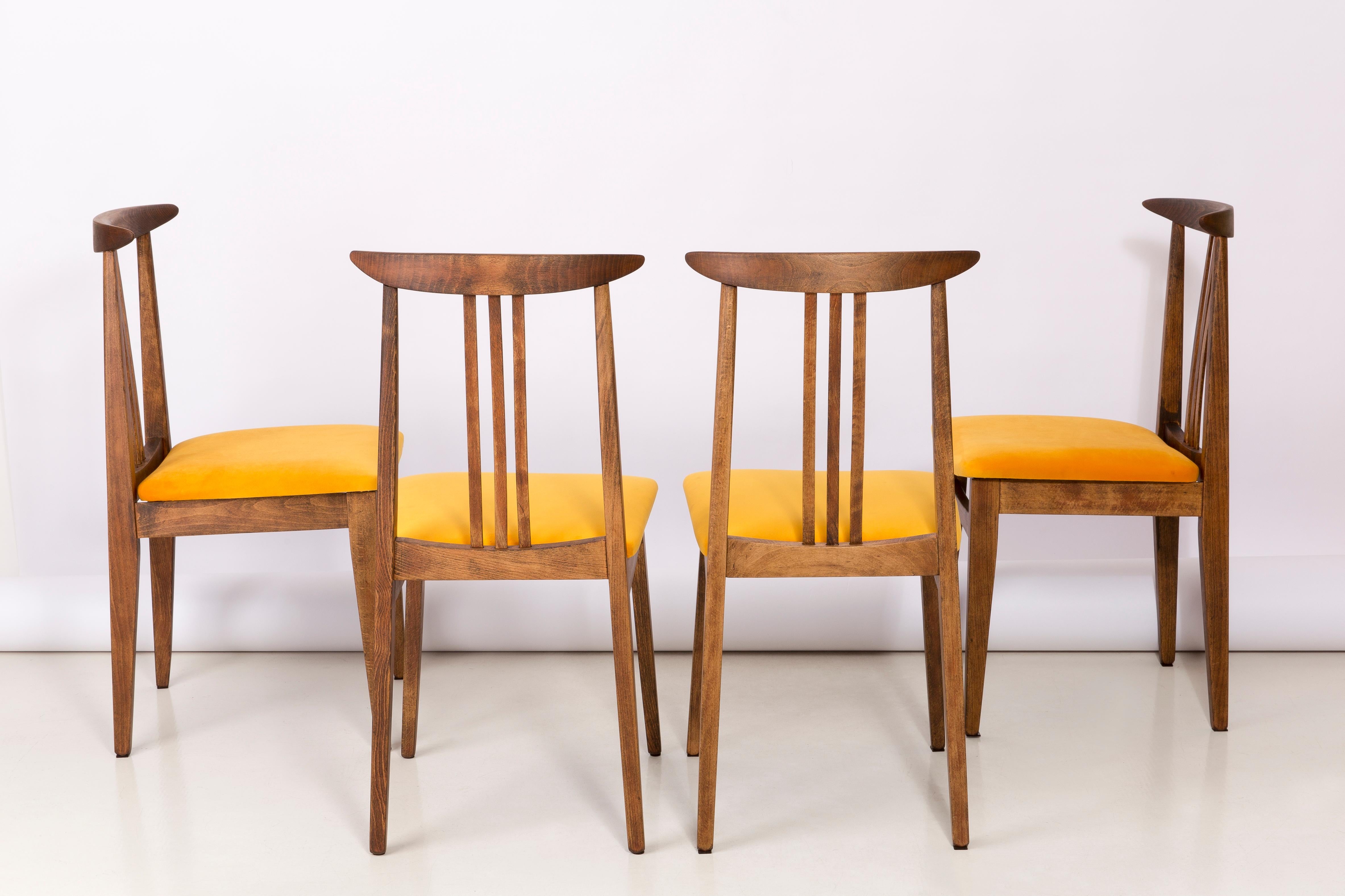 Mid-Century Modern Ensemble de quatre chaises jaunes, par Zielinski, Pologne, années 1960 en vente