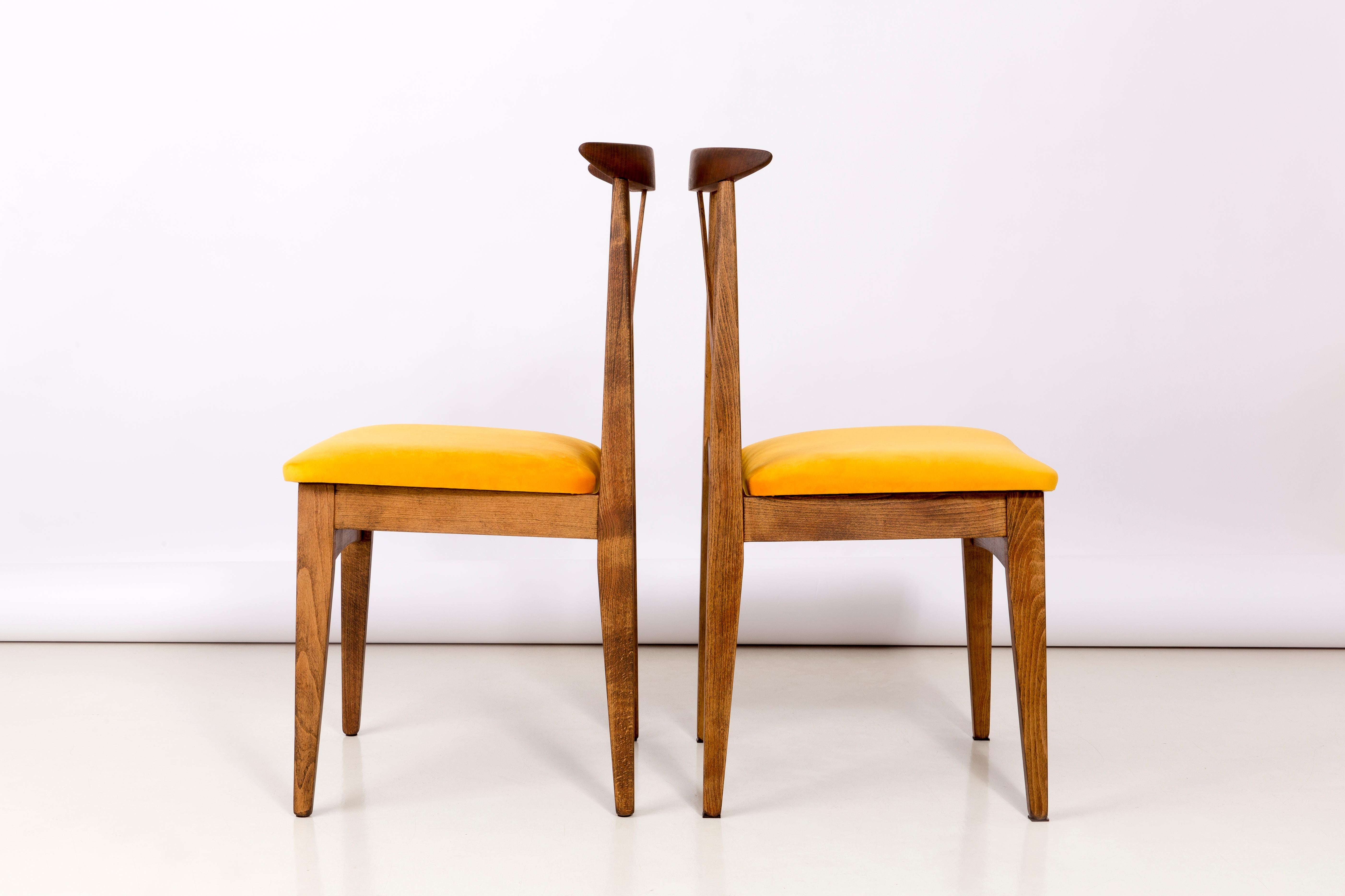 Mid-Century Modern Set of Four Yellow Chairs, by Zielinski, Poland, 1960s For Sale